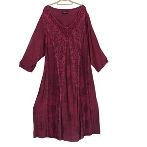 HolyClothing Embroidered Maxi Dress 4X Burgundy Boho Renaissance Ethereal Flowy